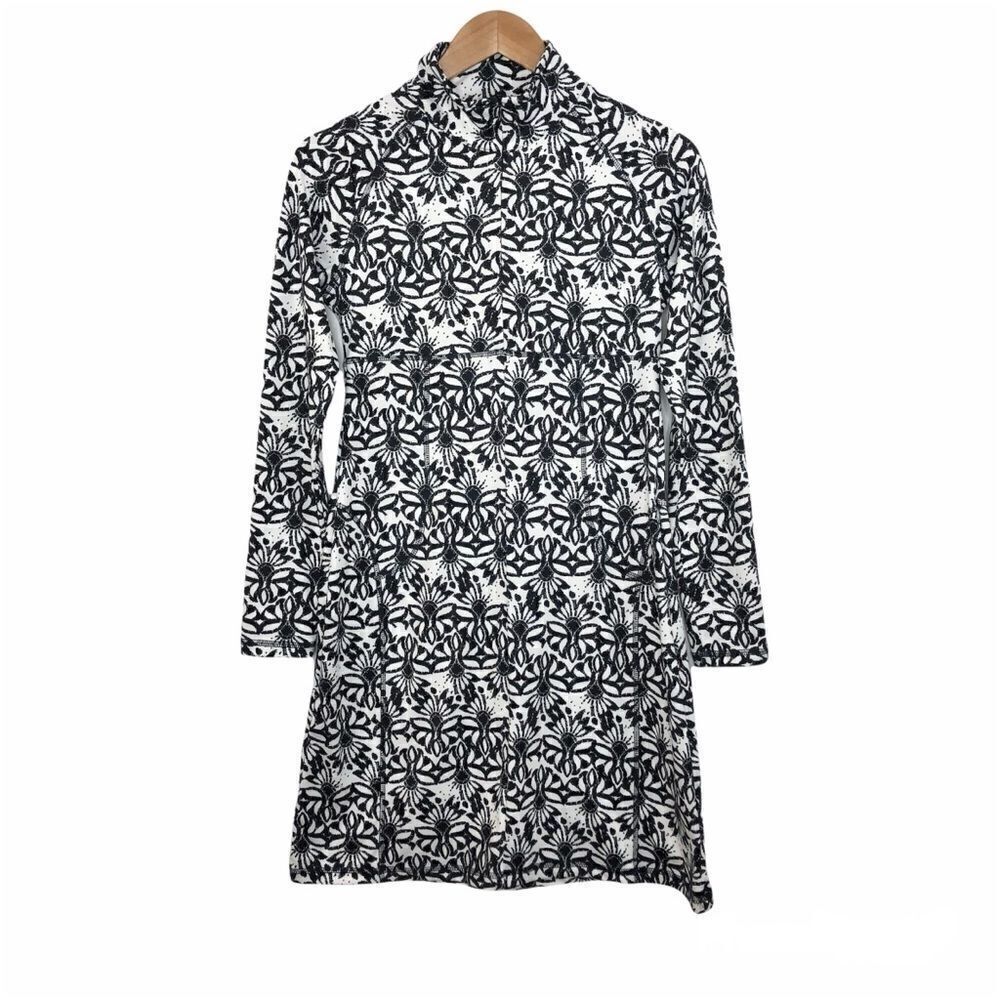 Soybu Black White Print Long Sleeve Front Half Zip Athletic Dress Size XS